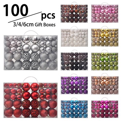100pcs Shatterproof Christmas Decorations Set with Reusable Hand-held Gift Package for Holiday Xmas