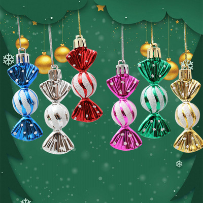 6Pcs/Box Christmas Hanging Candy Ornament with Lanyard Unbreakable Reusable Electroplating Holiday