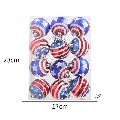 12pcs Balls American flag Ornament Christmas Hanging Decors National Day Party Supplies